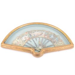 18th century fan, possibly Italian, the mother-of-pearl sticks and guard carved, pierced, ...