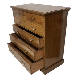 Large Victorian mahogany chest, moulded rectangular top over two short and three long graduating drawers, on plinth base 