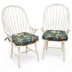 Laura Ashley pair of Bramley distressed white painted spindle back chairs