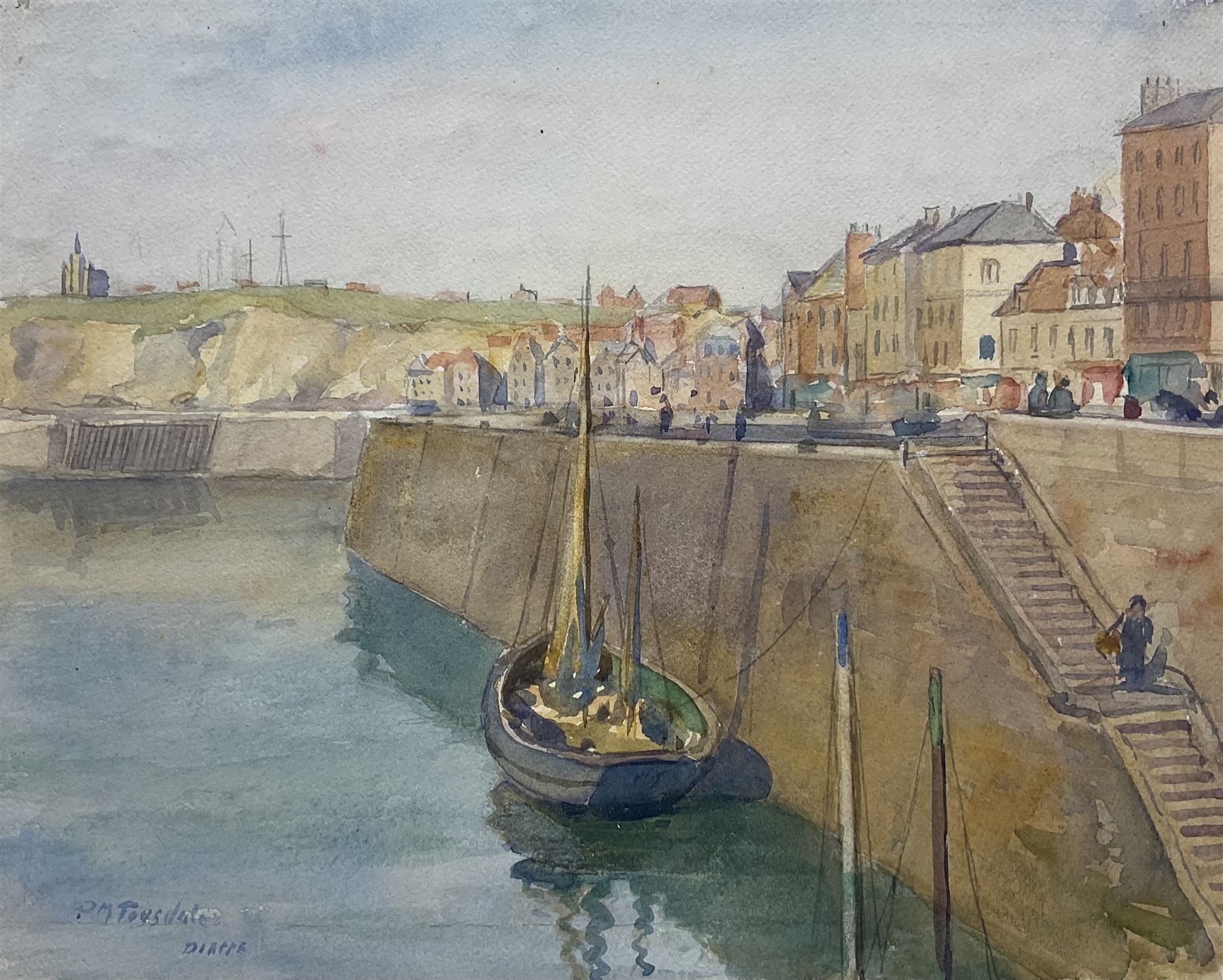 Percy Morton Teasdale (Staithes Group 1870-1961): 'Dieppe', watercolour signed and titled 26cm x 32cm 