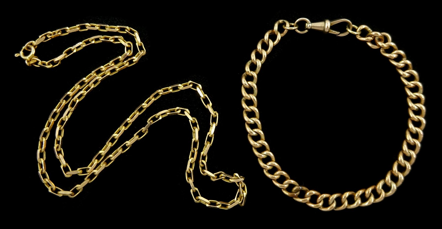 Gold cable link necklace and a gold curb link bracelet, both 9ct