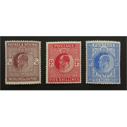  Great Britain King Edward VII mint five shillings, ten shillings and two shillings & sixpence stamps  