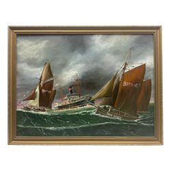 A W Cameron (British 20th Century): Steamer and Ships, oil on board signed 45cm x 60cm