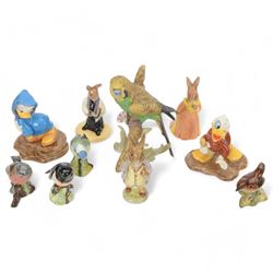 Two Royal Doulton Fantasia figures, together with Royal Doulton Bunnykins and six other figures 