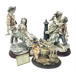 Limited edition Country Artists Spring of Life figure, no. 143/850, with framed certificate, together with two large Capodimonte Giueseppe Armani Florence romantic figure groups, tallest H38cm