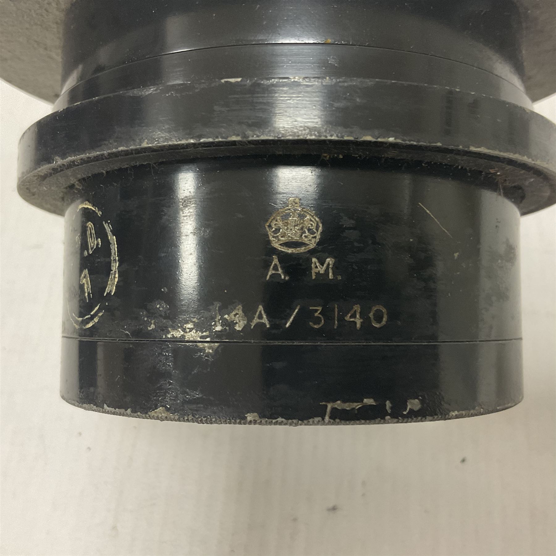 Eastman Kodak Aero-Eketar f:2.5 7In 178mm 5x5 lens, serial no EE17259, together with a WWII Air Ministry aerial camera lens, serial no 206626, F = 14F/5.6, stamped with contract number AM14A/3140