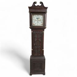 Pearson of Halifax - Late 18th century 8-day carved oak longcase with a swan necked pedime...