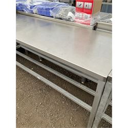 Aluminium framed preparation table with stainless steel top, barred under-tier - THIS LOT IS TO BE COLLECTED BY APPOINTMENT FROM DUGGLEBY STORAGE, GREAT HILL, EASTFIELD, SCARBOROUGH, YO11 3TX