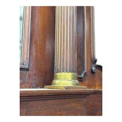 19th century mahogany sideboard, raised mirror back with carved fretwork and two fluted columns, above two cupboards and two drawers with lion mask handles