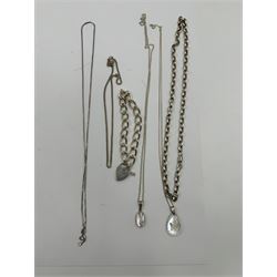 Collection of silver jewellery, including charm bracelet, stone set rings, money clips, chains, rings etc 