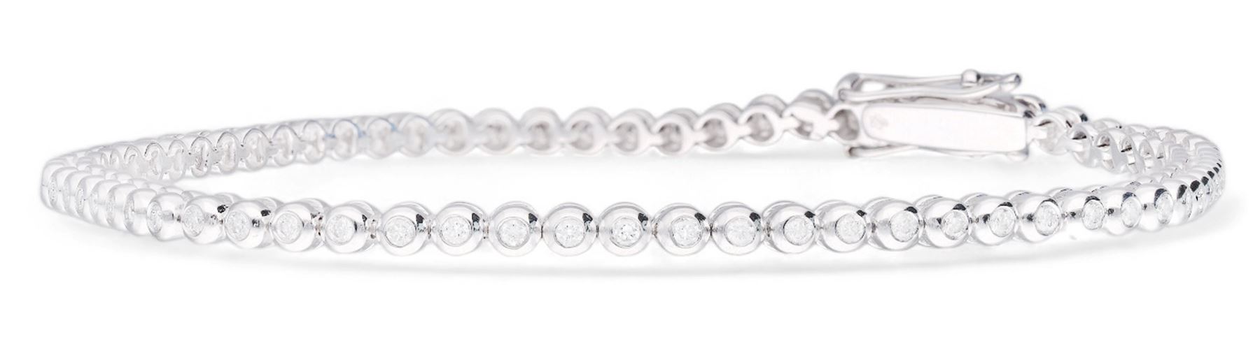 18ct white gold rubover set round brilliant cut diamond bracelet, hallmarked, total diamond weight 0.80 carat