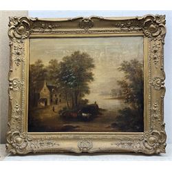 Large swept gilt frame aperture 50cm x 60cm overall 70cm x 80cm containing 19th century oil