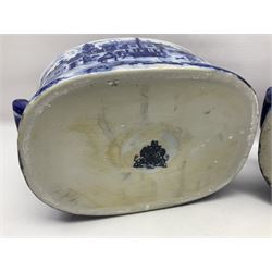 Pair of Victorian style, blue and white footbaths, H14cm, L37cm
