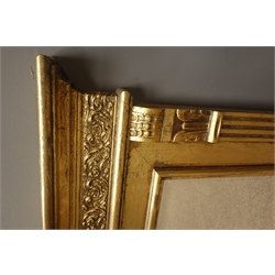  Architectural gilt framed bevel edged wall mirror, W117cm, H69cm  