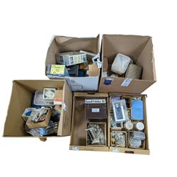 Large collection of radio parts, camera and electrical equipment and similar, together with other electrical parts, etc in five boxes 