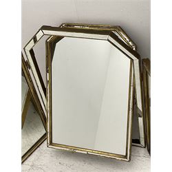 Triple dressing table mirror, central mirror with canted top, two flanking hinged mirrors