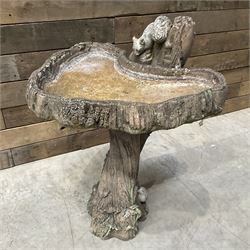 Small 19th century square stone trough and a cast stone bird bath