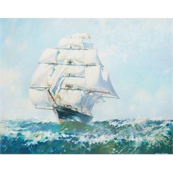 Dennis Booth (Northern British 20th century): 'High Seas Idyll - Cutty Sark', oil on board signed, titled verso 50cm x 63cm 