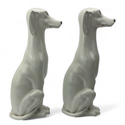 Two mid century Italian white glazed Greyhound models, both seated, H52cm 