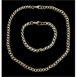 9ct gold rollerball link chain necklace, Birmingham 2001 and a similar 9ct gold bracelet