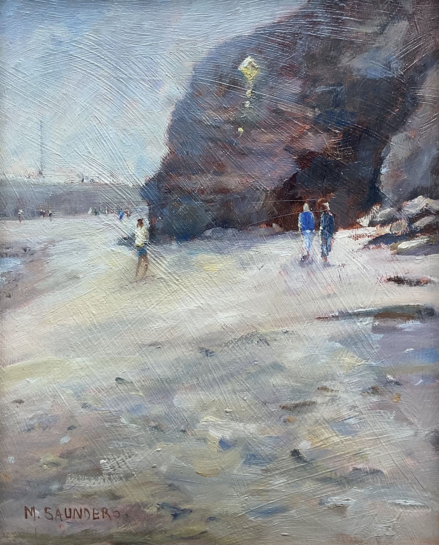 Michelle Saunders (British 1963-): 'The Yellow Kite - Whitby Beach', oil on board signed, titled verso 24cm x 19cm