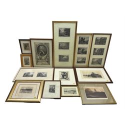 Collection of engravings and etchings, by artists including Alfred Bentley, Philip Zilcken, AL Koster, Willem de Zwart, Fred Cecil Jones, 'The Gibbet' engraving from 'Halifax and its Gibbet Law', Ary Scheffer, Frank Short, topographical engravings, etc