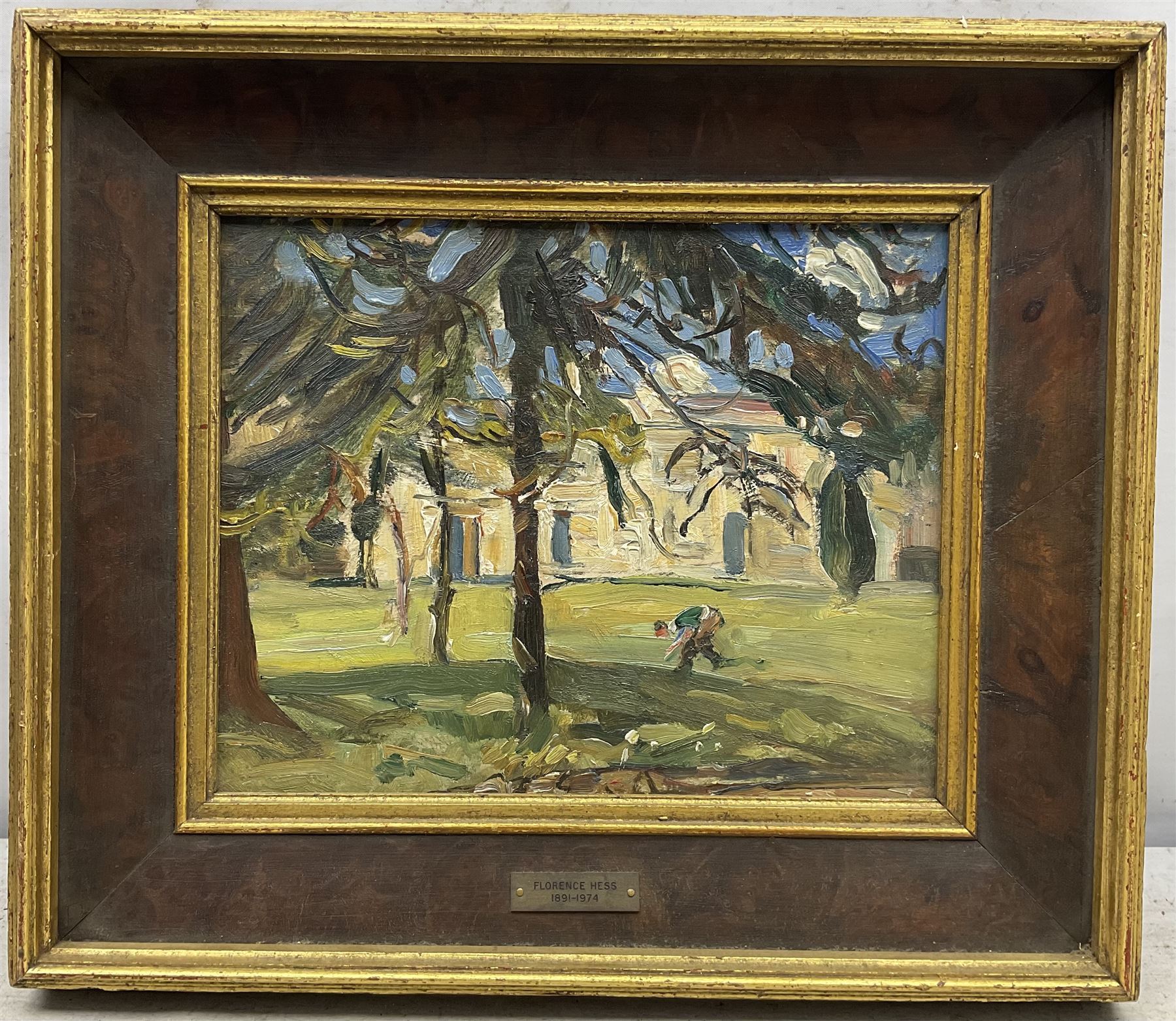 Florence Adelina Hess (Staithes Group 1891-1974): 'Under the Trees', oil on panel unsigned 21cm x 26cm 
Provenance: exh. Phillips & Sons, Marlow, June 1980, label verso