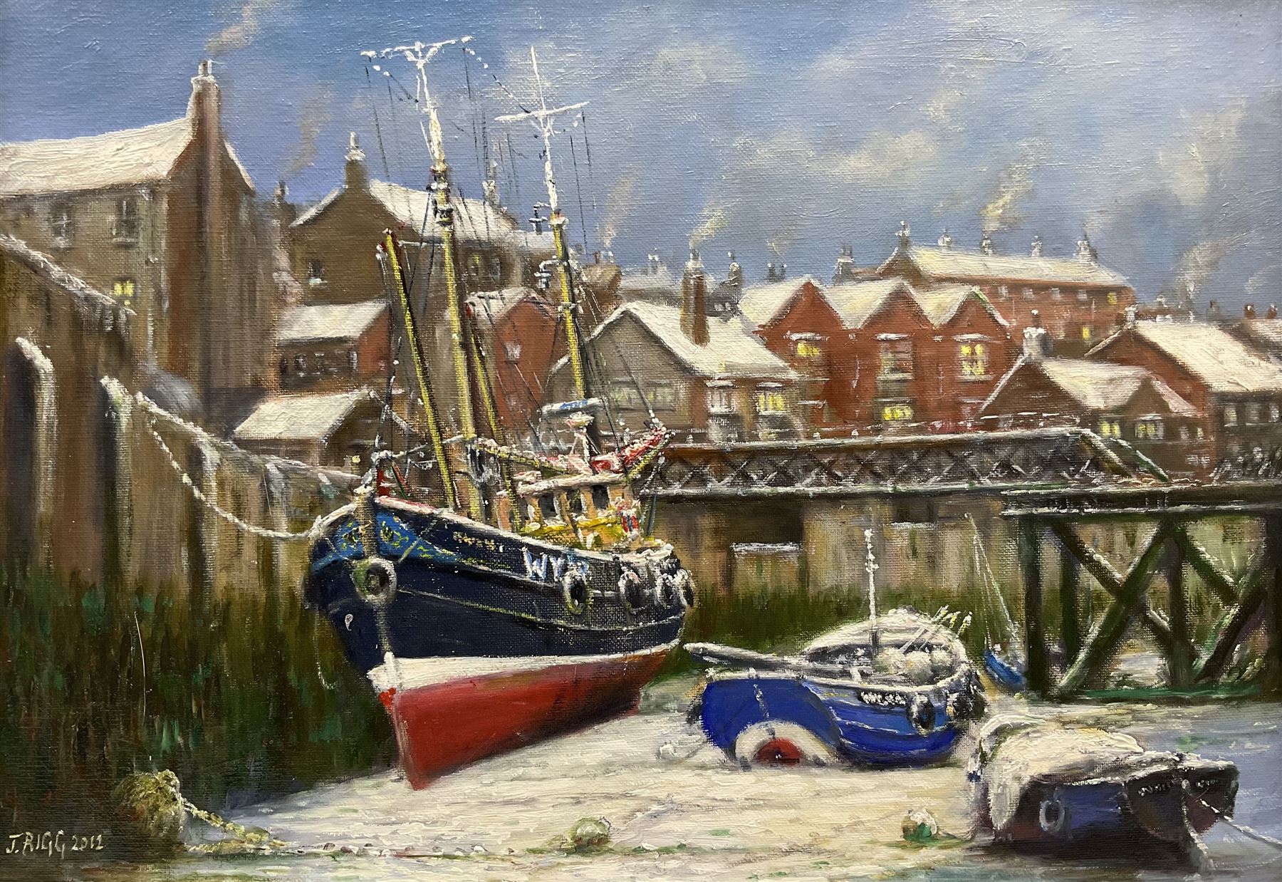 Jack Rigg (British 1927-2023): 'Christmas Eve - Whitby', oil on canvas signed and dated 2012, titled verso 41cm x 58cm