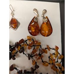 Baltic amber and amber style beaded jewellery, including earrings and necklaces