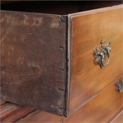 George III mahogany chest-on-chest, projecting moulded cornice, fitted with three short over six long graduating drawers, on bracket feet