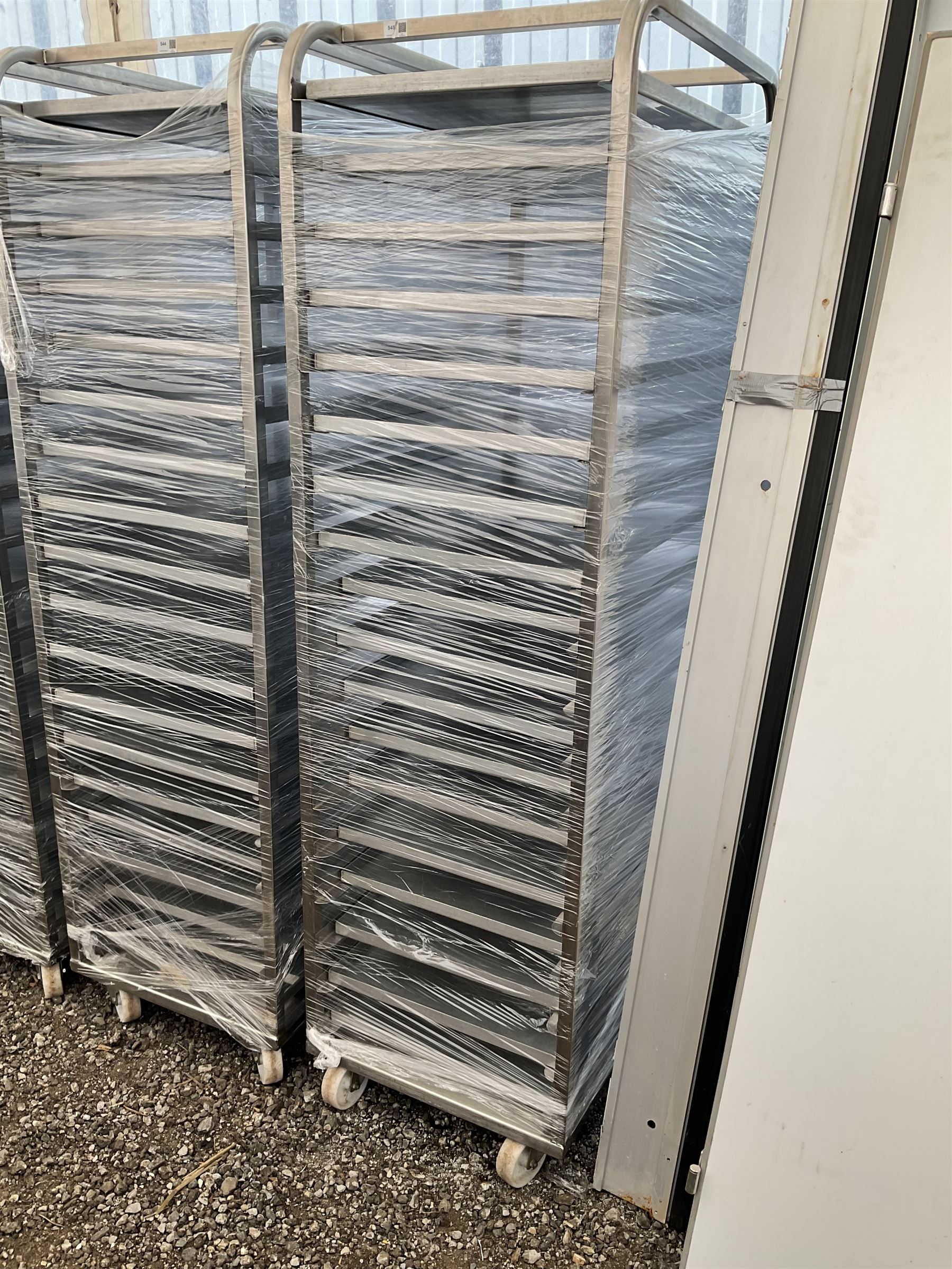 Stainless steel commercial tray rack trolley, 18 racks complete with 18 aluminium trays, tray size 66cm x 46 cm - THIS LOT IS TO BE COLLECTED BY APPOINTMENT FROM DUGGLEBY STORAGE, GREAT HILL, EASTFIELD, SCARBOROUGH, YO11 3TX