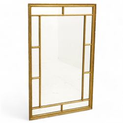 19th century gilt wood framed wall mirror, beaded astragal mouldings dividing the frame in...