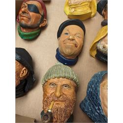 Ten Bossons Chalkware masks, all maritime themed, to include fishermen, pirates, etc 