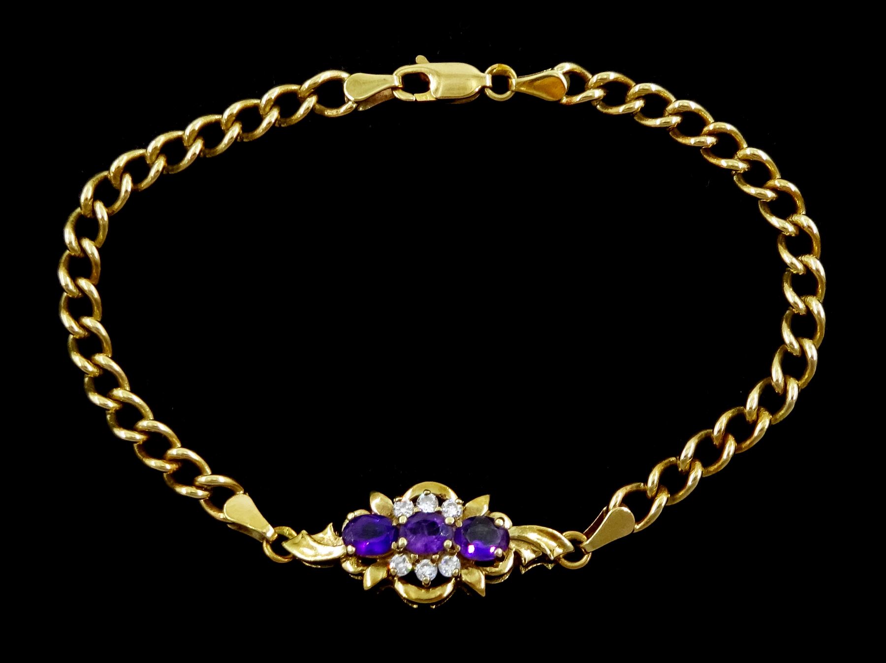 9ct gold amethyst and cubic zirconia bracelet, stamped 375