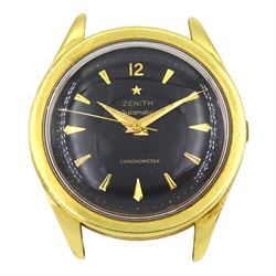 Zenith gentleman's 18ct gold automatic bumper chronometer wristwatch, Cal 133.8, case No. 679013, black dial with arrow hour markers, case with Helvetia hallmarks