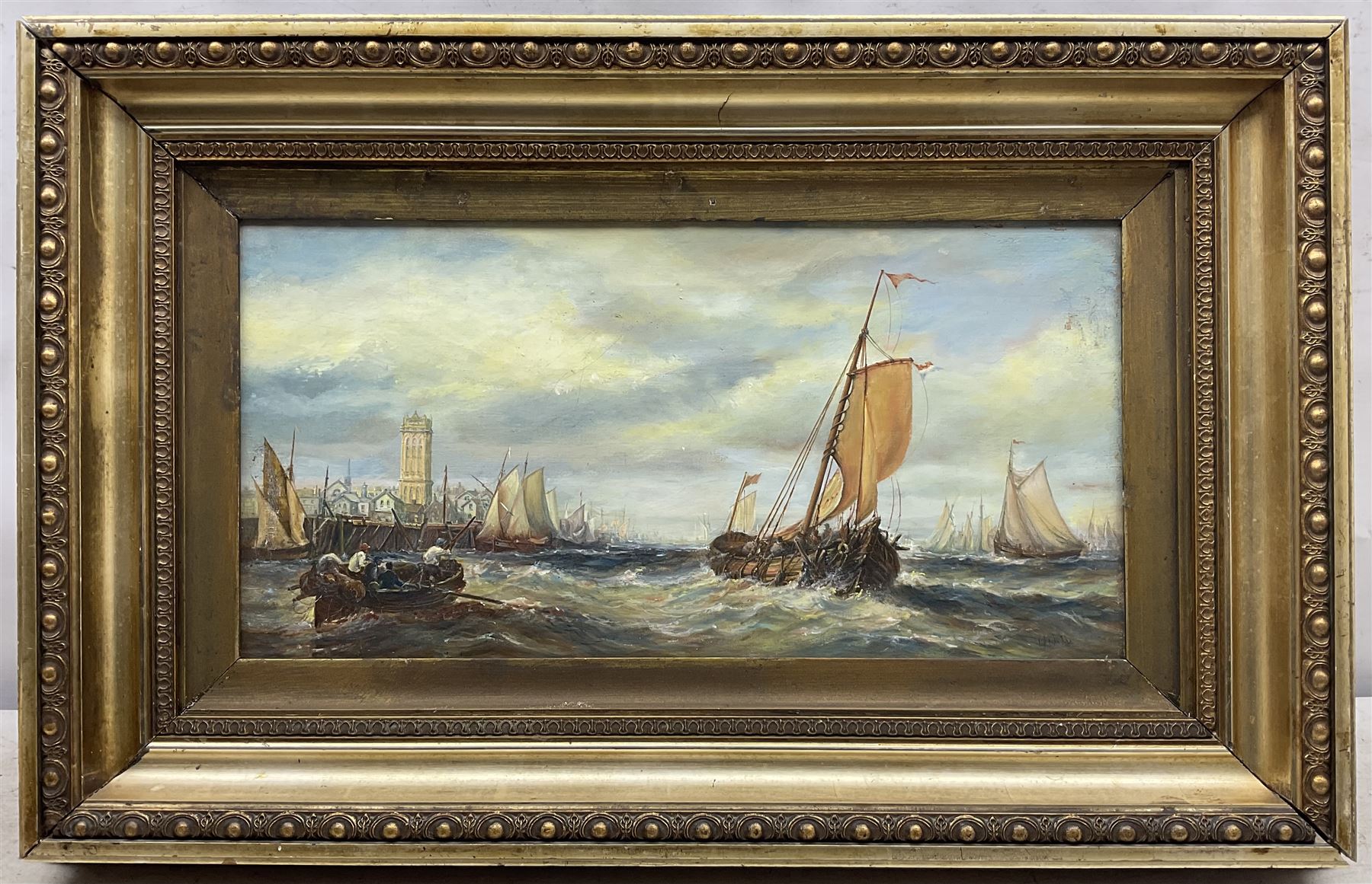 Brian Mays (British 1938-2005): Dutch Shipping off the Coast, oil on canvas indistinctly signed 24.5cm 49.5cm 
Provenance: direct from the family of the artist.