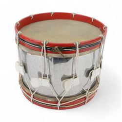 Military style drum, with chrome body and rope stretchers, H36cm 