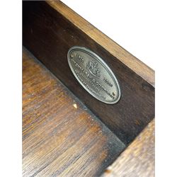 Titchmarsh & Goodwin - 17th century design oak drop leaf dining table, oval top with hinged drop leaves, single drawer to one side with applied makers label, baluster-turned supports united by stretchers