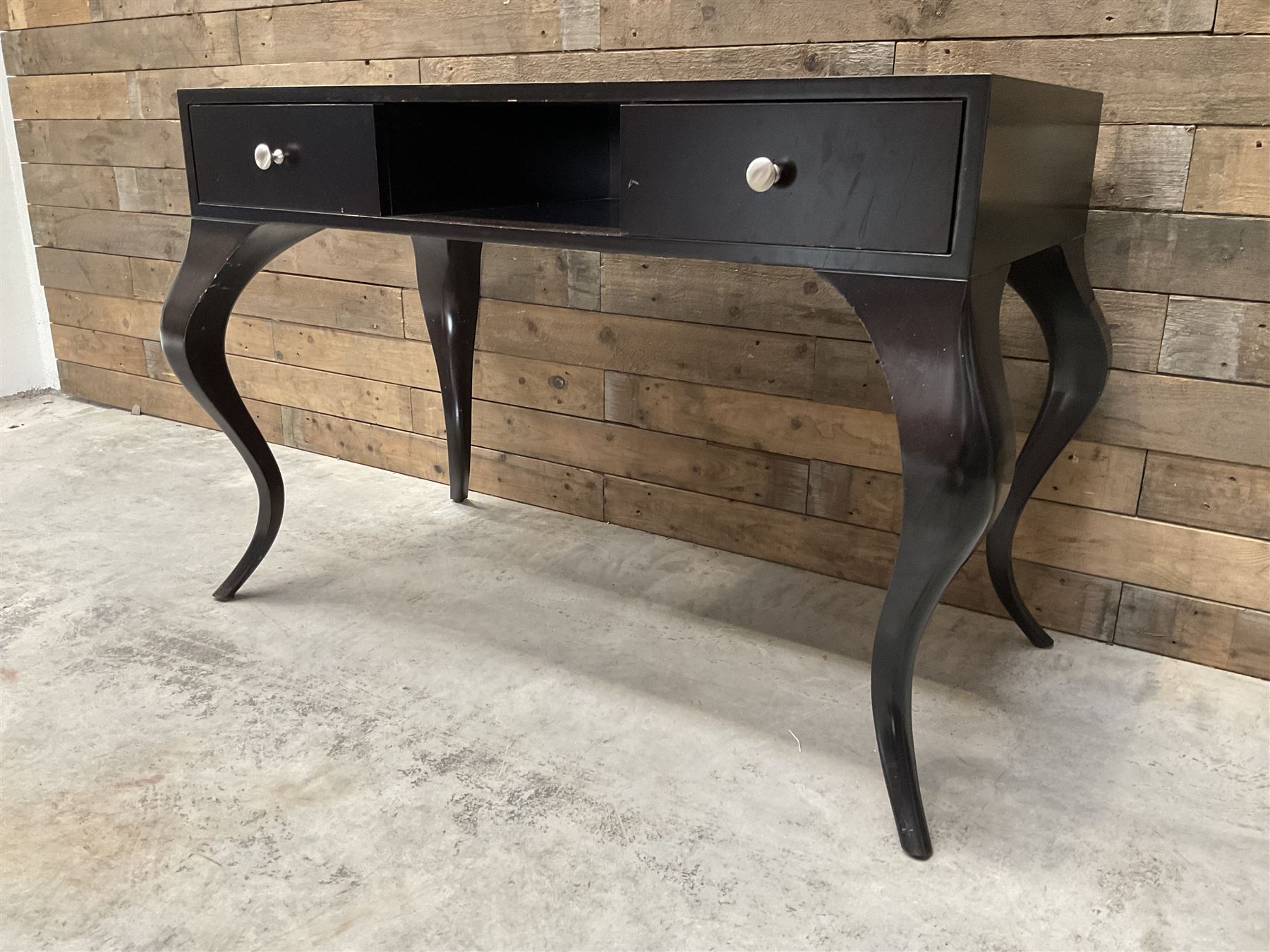 Rosewood finish console dressing table, fitted with two soft-close drawers