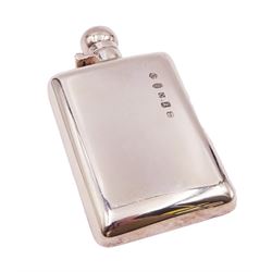 Modern silver hip flask, of typical form with hinged cap, the body with personal engraving, hallmarked Carr's of Sheffield Ltd, Sheffield 2005, H12.5cm