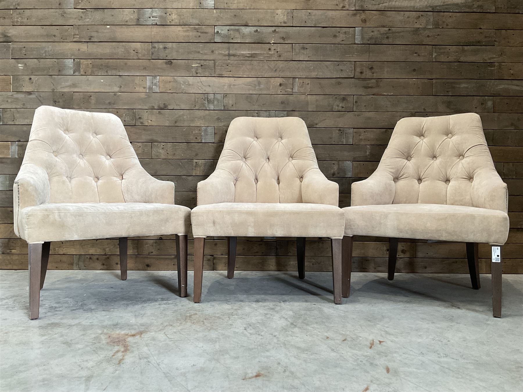 6 x armchair, upholstered in buttoned back beige fabric