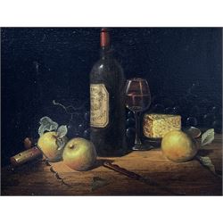 Continental School (20th century): Still Life with Wine, oil on canvas unsigned 18cm x 24cm