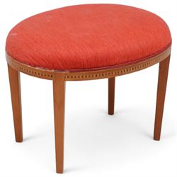 Art Deco period walnut octagonal occasional table (D63cm, H52cm); oval stool with upholstered seat (2)