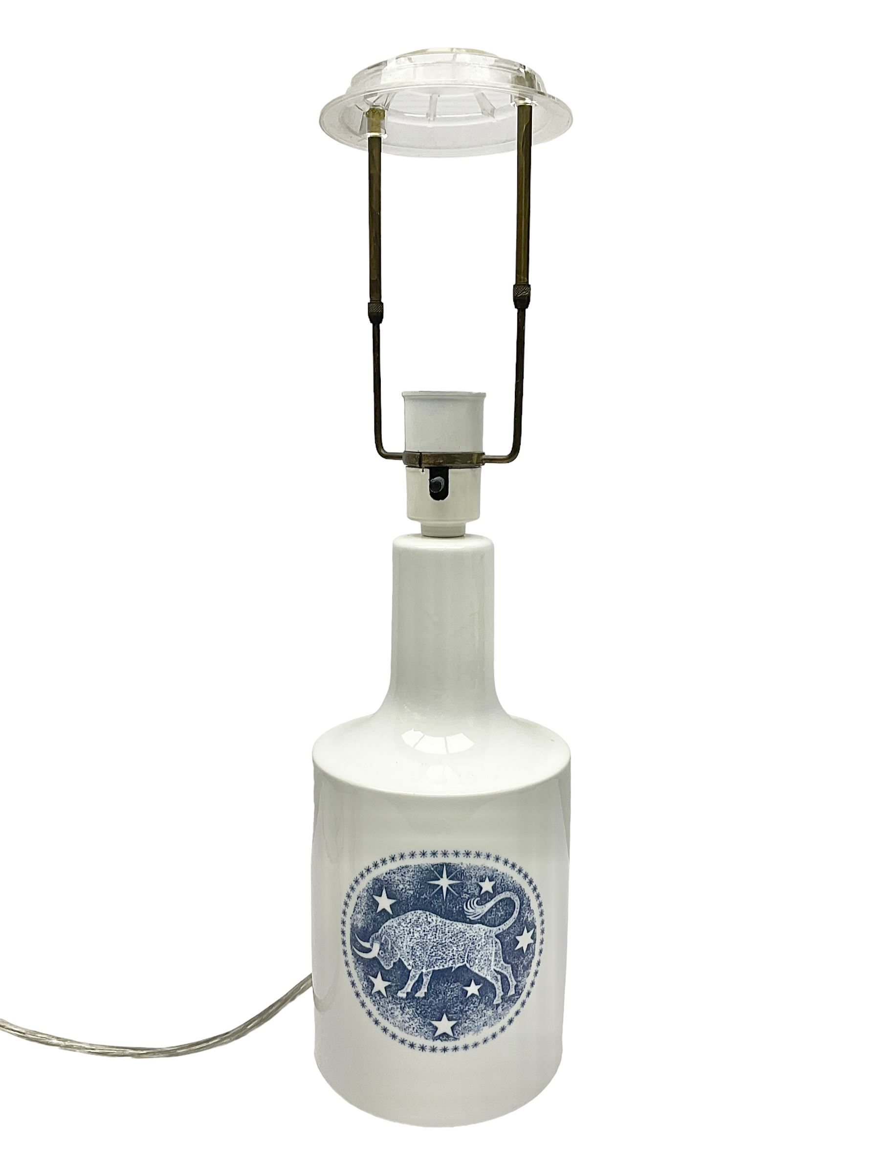 Royal Copenhagen table lamp, with zodiac sign Taurus upon a white ground, wuht printed mark beneath, H34cm 