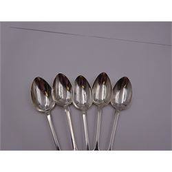 Set of five Victorian Newcastle silver Fiddle pattern teaspoons, each with engraved monogram to finial, hallmarked Thomas Sewell I, Newcastle 1854