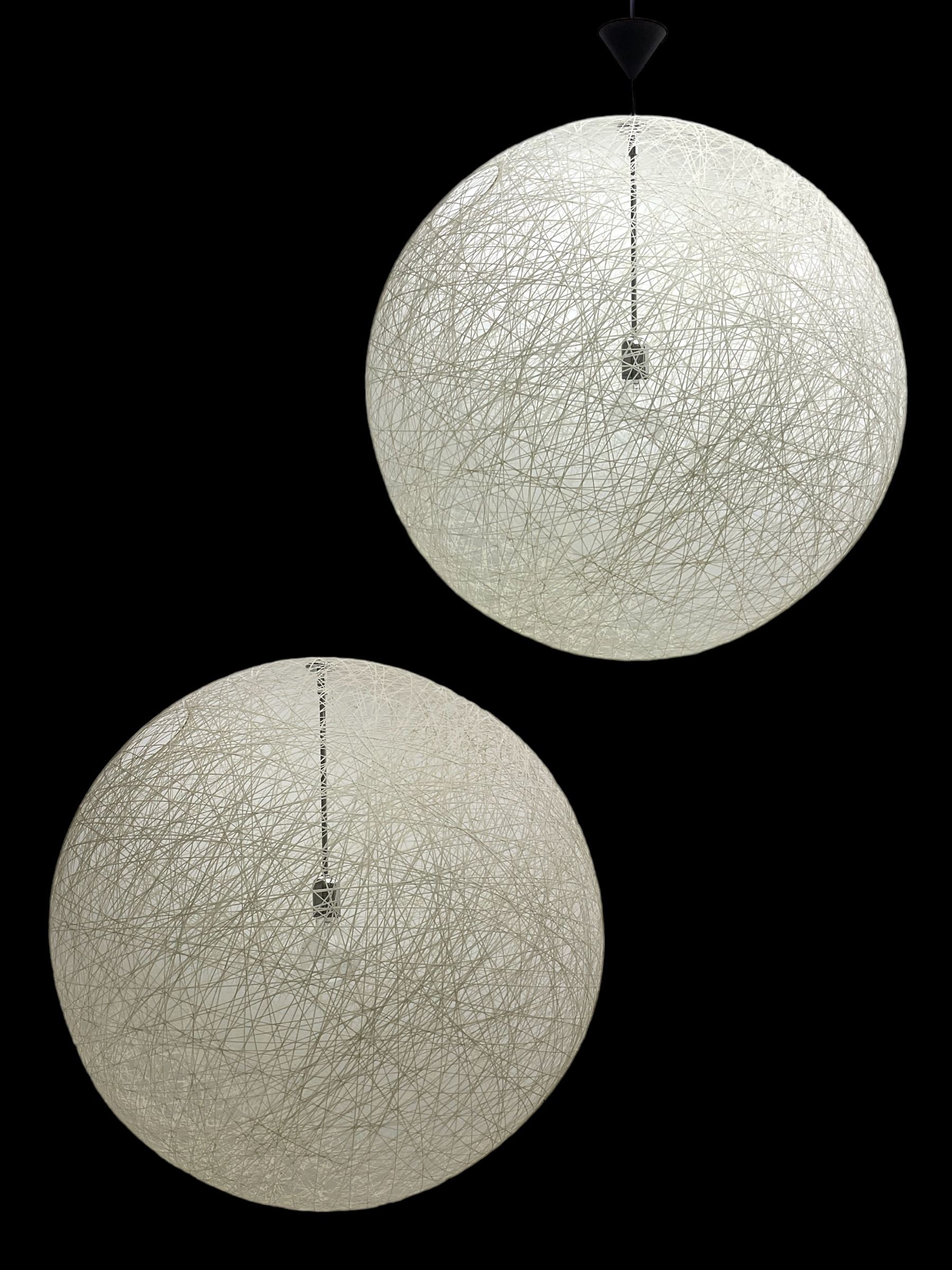 Large pair of contemporary spun or woven spherical light fittings