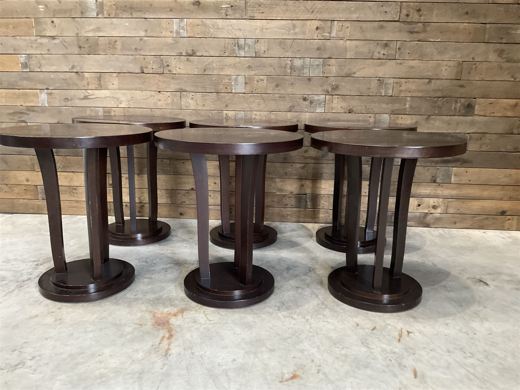 Six rosewood circular bar or bedroom occasional tables