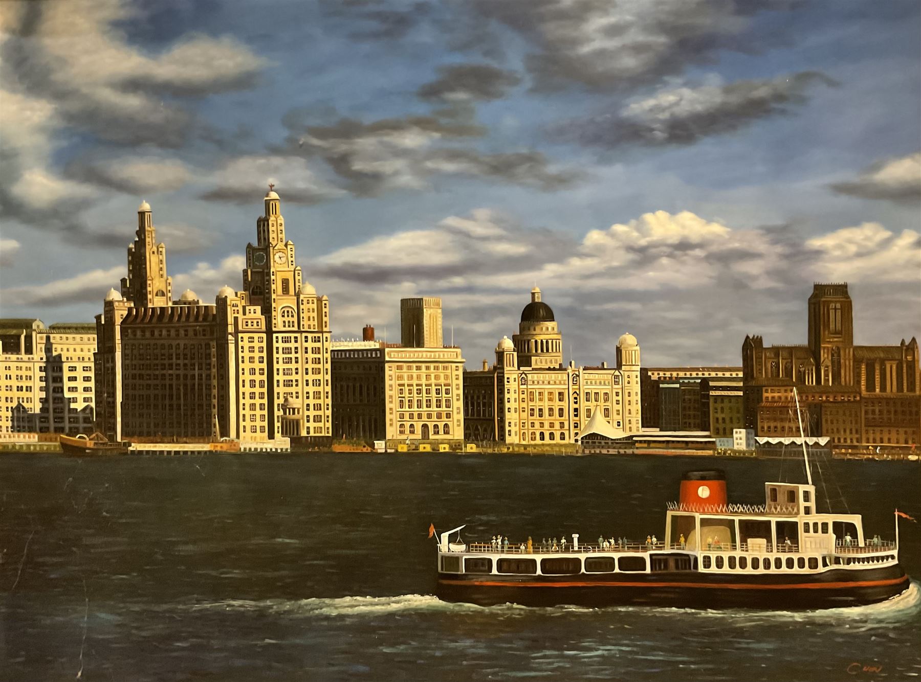 English School (Late 20th century): Liverpool Docks, large oil on canvas signed 90cm x 120cm