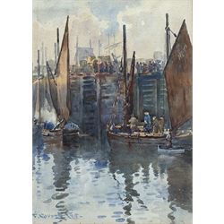 Frank Rousse (British fl.1897-1917): Fishing Boats by the Quayside Whitby, watercolour signed and dated '95, 33cm x 24cm