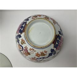 19th century and later Chinese ceramics, to include charger, with hand painted floral and foliate decoration, footed bowl, decorated in enamel with birds amongst prunus blossom,  a smaller plate decorated with figural panels and a ginger jar with cover, with hand painted floral decoration and four character marks beneath, charger D40.5cm